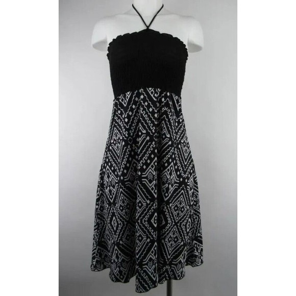 Portocruz Dresses & Skirts - Portocruz Womens Shirred Halter Dress Size Medium Black White Beach Cover Up